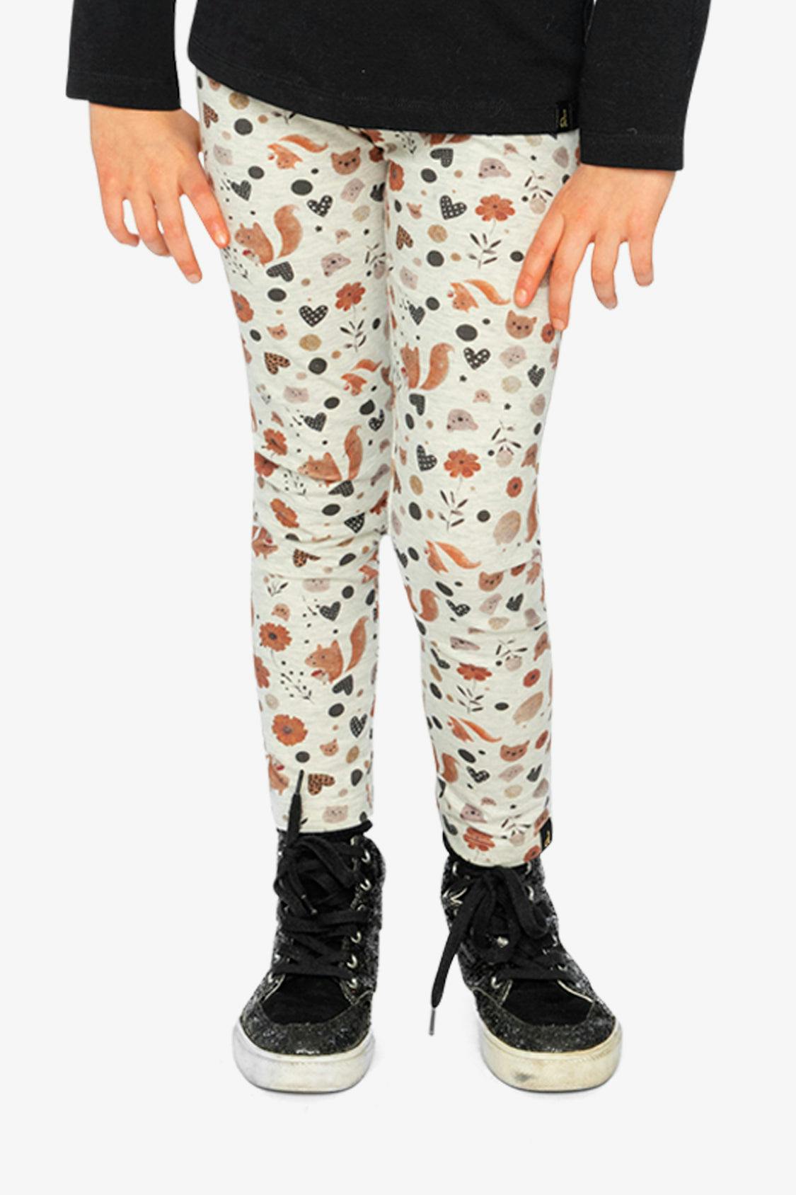 Organic Cotton Leggings Beige With Squirrel Print