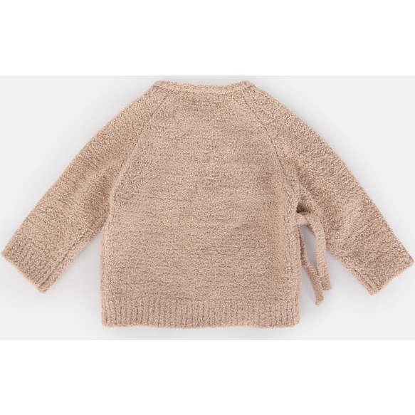 Fuzzy Ribbed Hem Long Sleeve Wrap Top