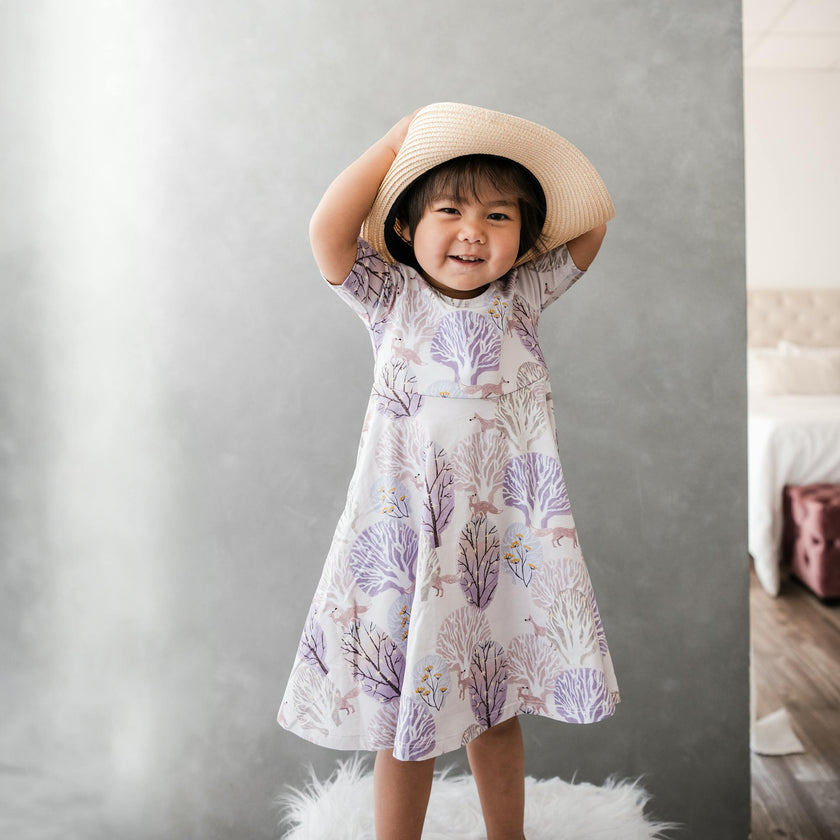 Reese Print Round Neck Elbow Sleeve Twirl Dress