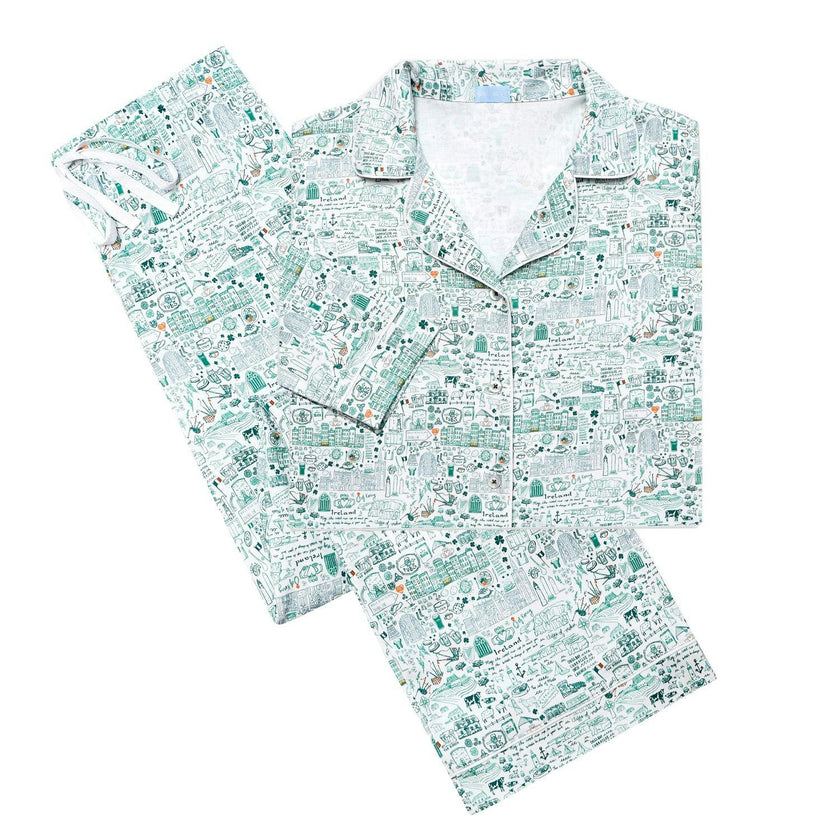 Ireland Women's Button Front Long Pajama Set