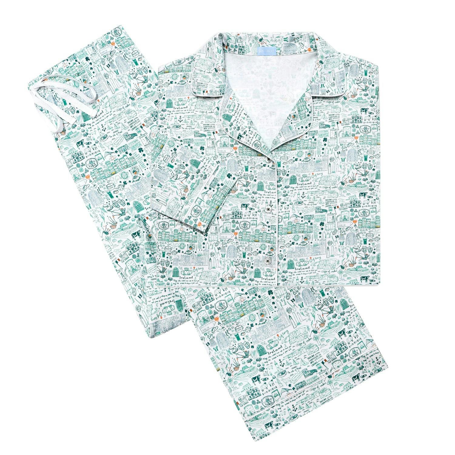 Ireland Women's Button Front Long Pajama Set