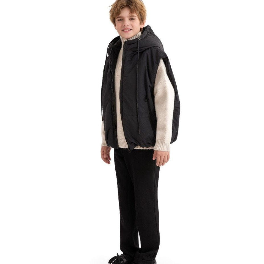 Black Hooded Puffer Vest
