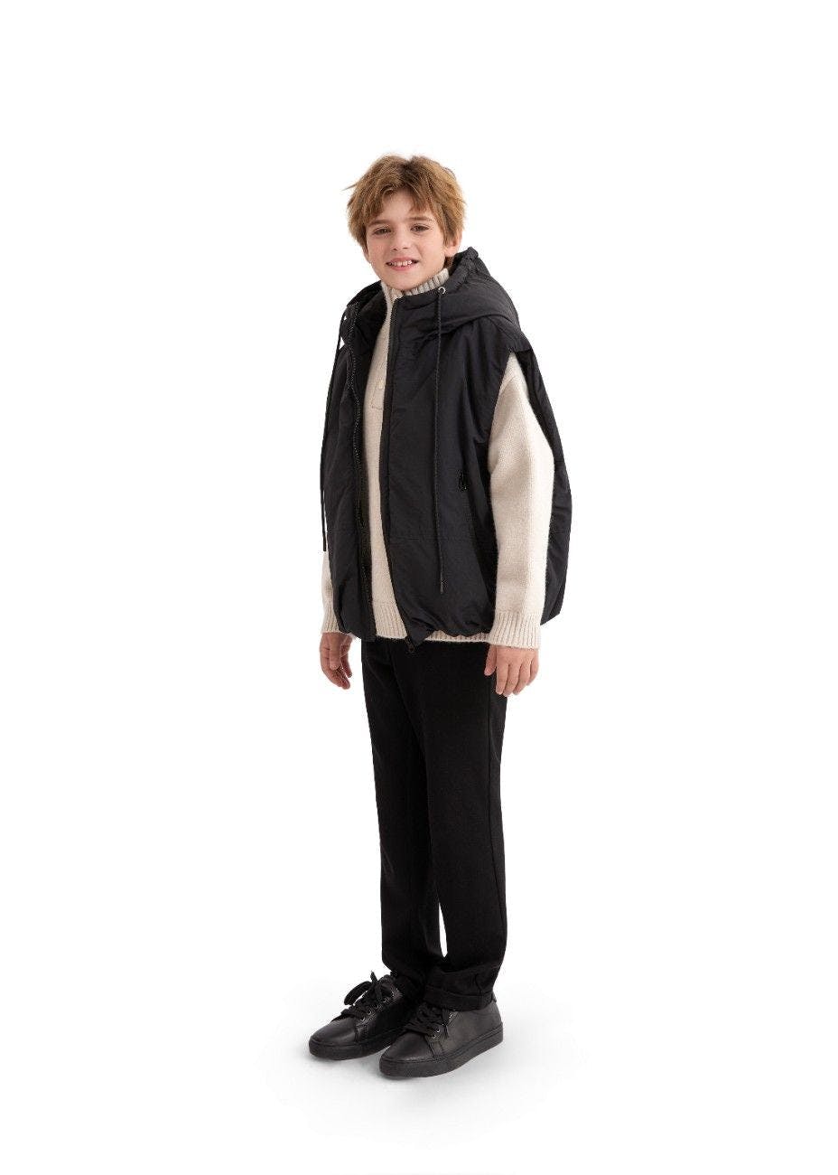 Black Hooded Puffer Vest