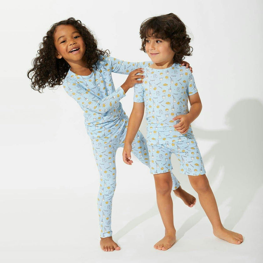Milk & Cookies Blue Bamboo Kids Pajama Short Set