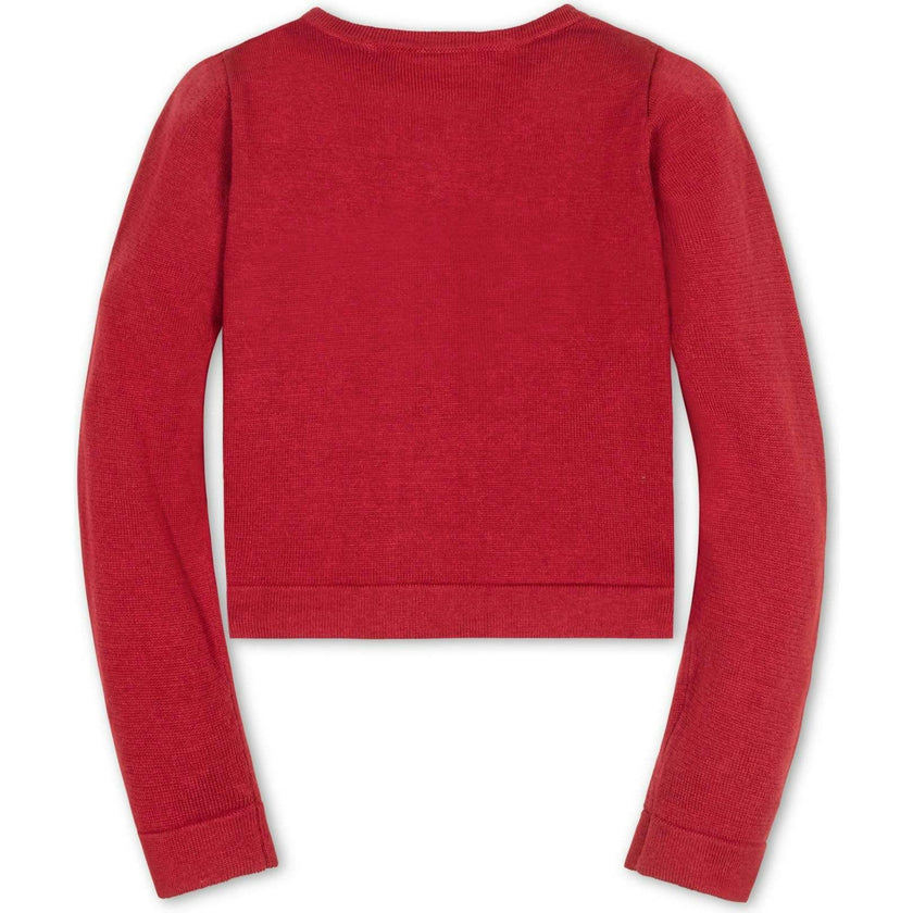 Organic Bow Intarsia Sweater Cardigan, Red