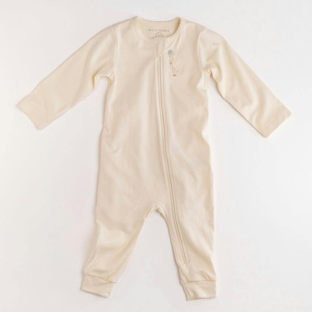 Pima Embroidered Footless Sleeper in Goose