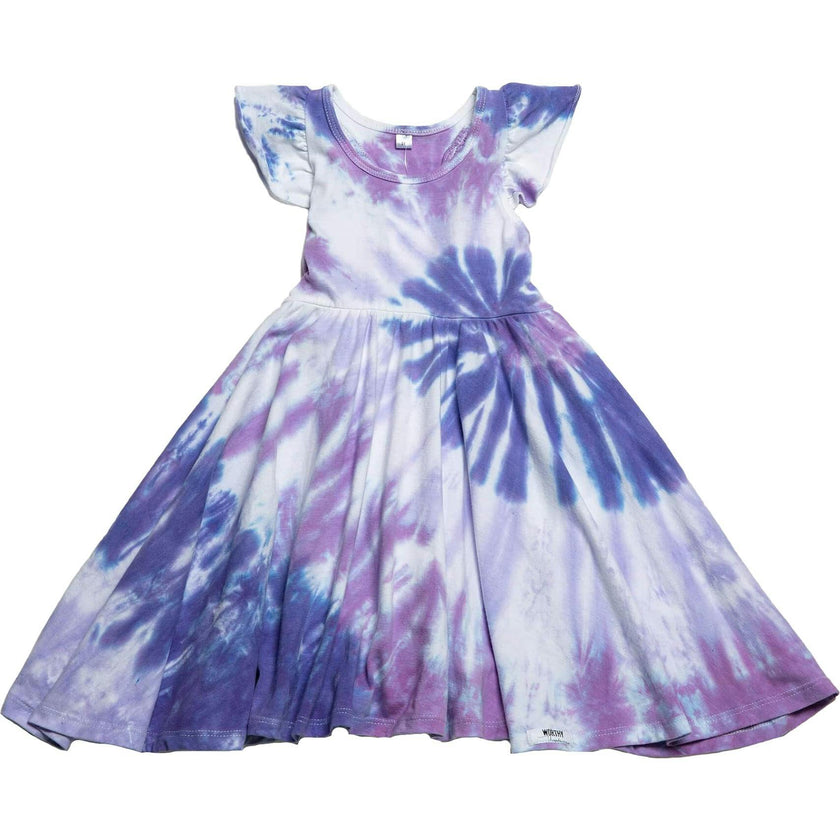 Racer Back Twirly Dress in Purple Tie Dye