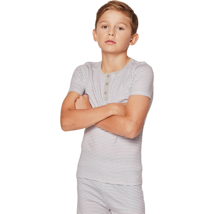 Kid's Pima Snug Fit Pajama Short Set in Pink Stripe