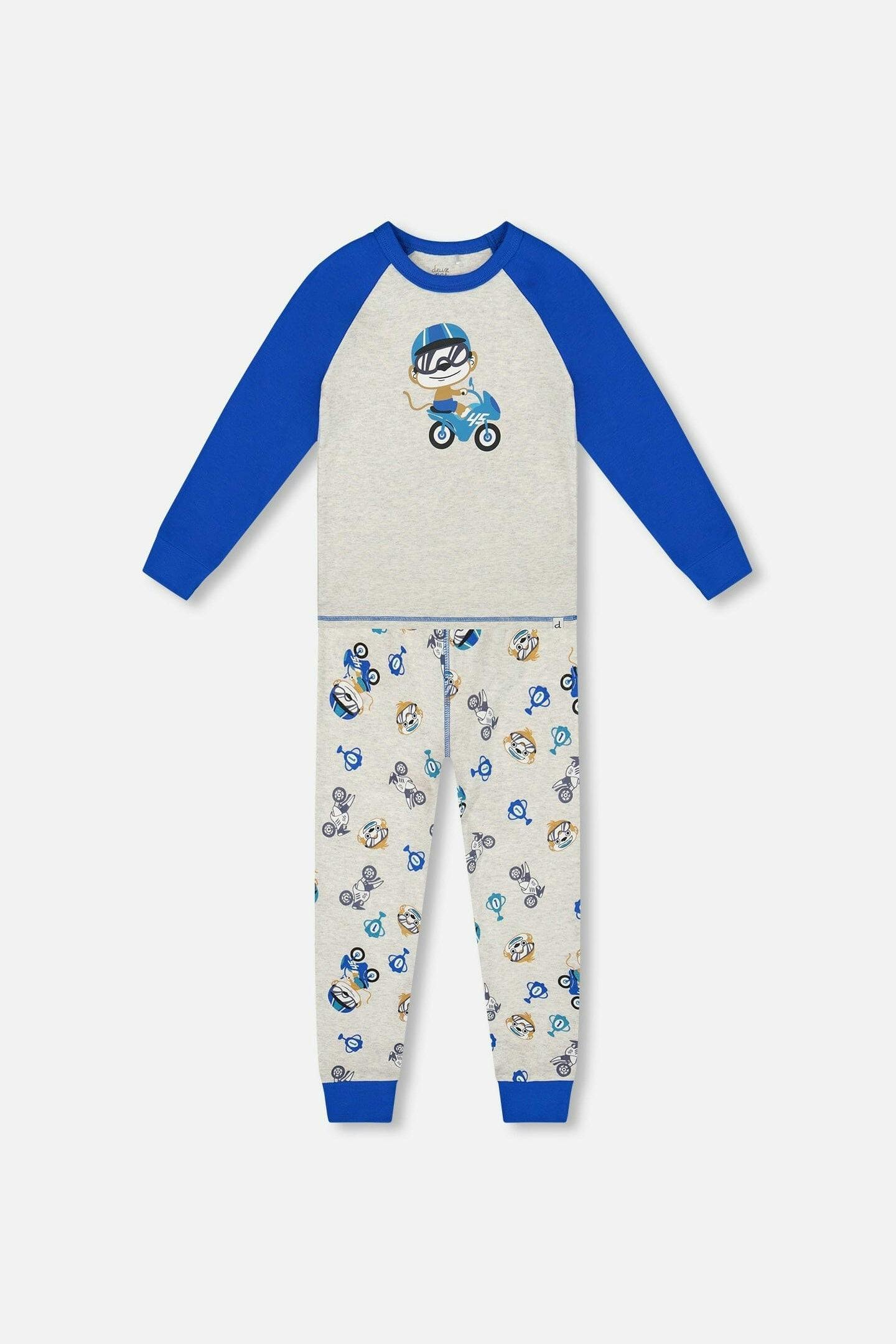 Two-Piece Organic Cotton Pajama Set Beige Monkey Print