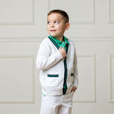Organic Long Sleeve Tipped Cardigan Sweater, White
