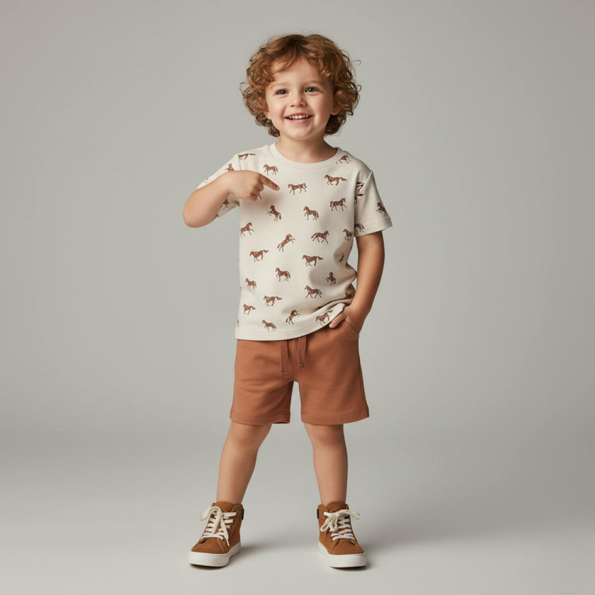 Organic Tee & Shorts Set - Horses