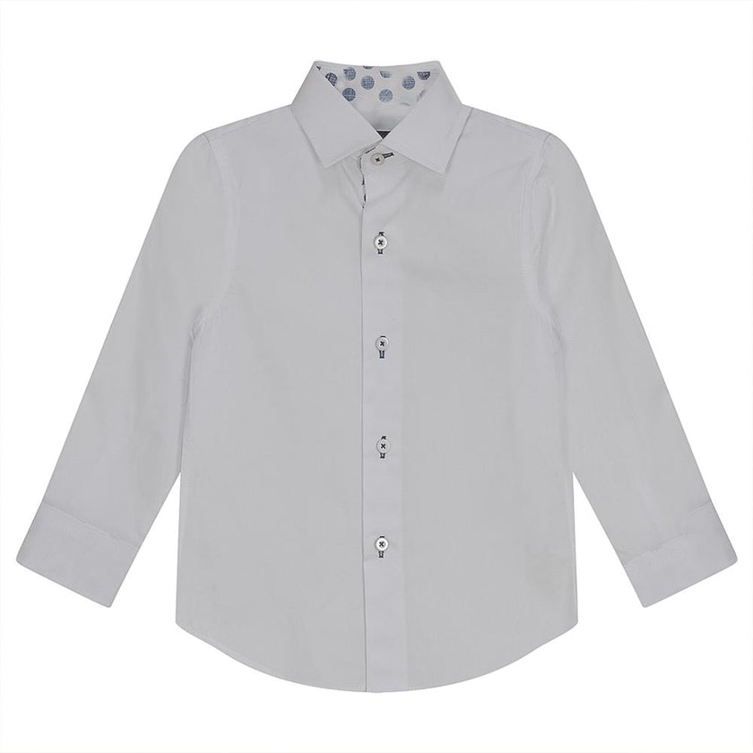 White Button Down Shirt With Contrast Print Inside Neck