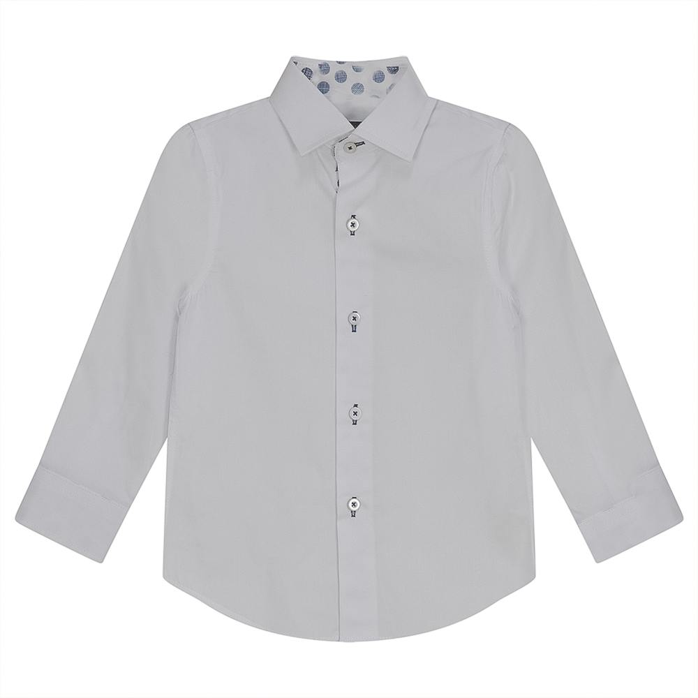 White Button Down Shirt With Contrast Print Inside Neck