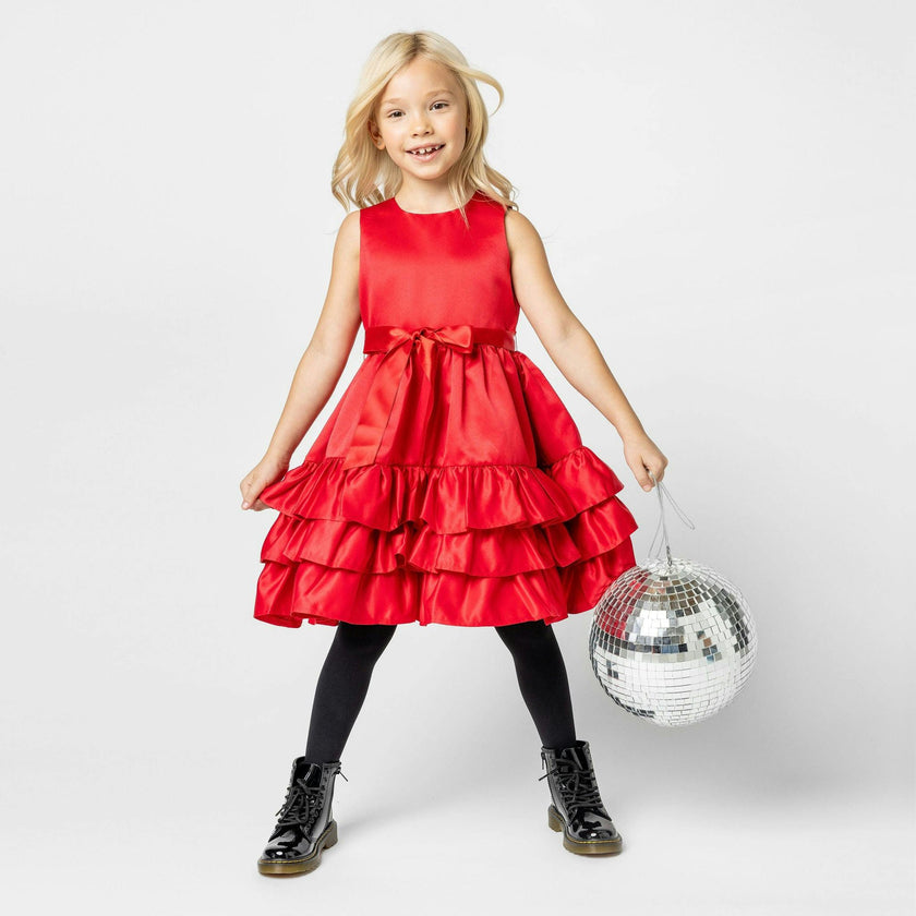 Bella Frill Satin Girls Party Dress