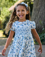 Arabella Rose Floral Smocked Dress in Blue