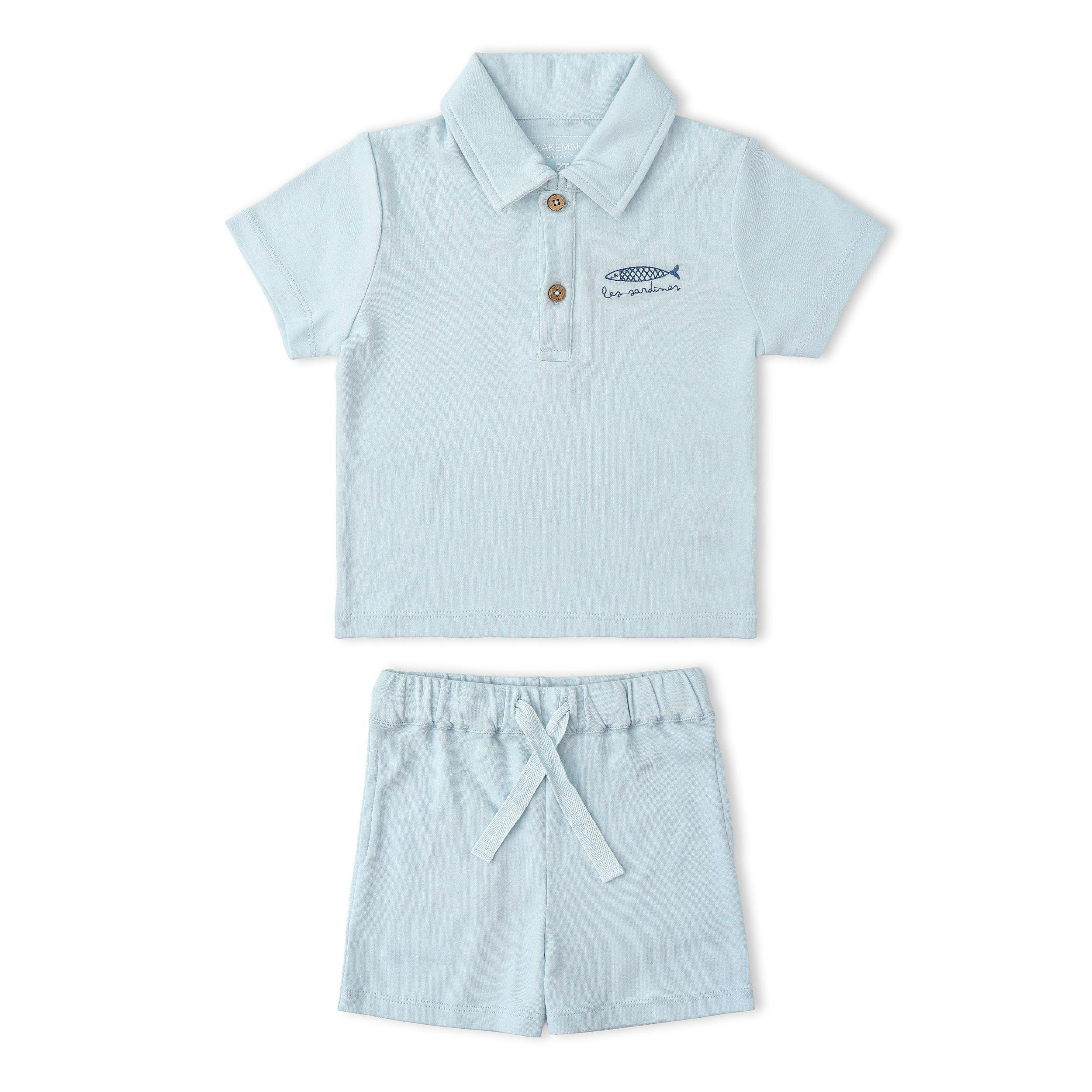 Organic Polo Shirt & Shorts Set - Light Blue