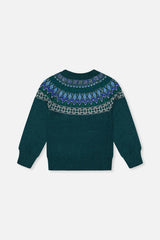 Knit Sweater With Nordic Jacquard Dark Green
