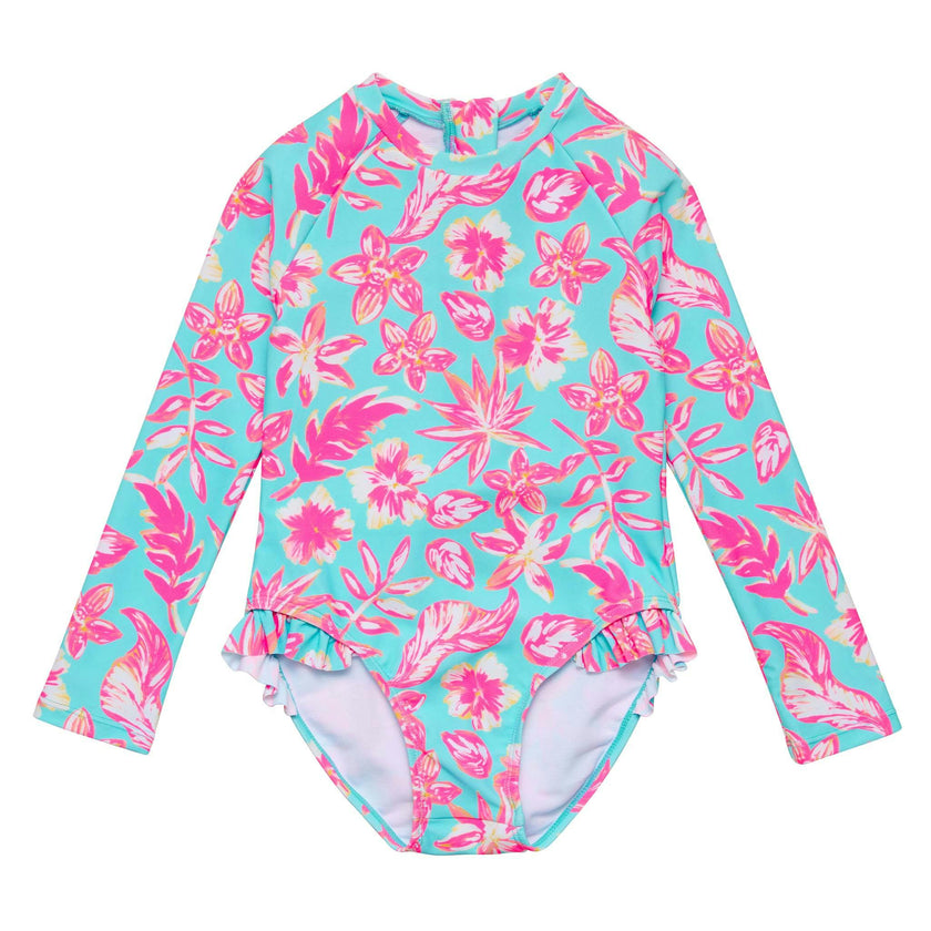 Tropical Glow Recycled Leg Frill Surf Suit