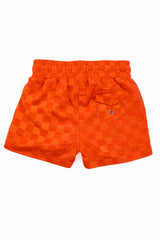Neon Orange Checker Swim Trunks