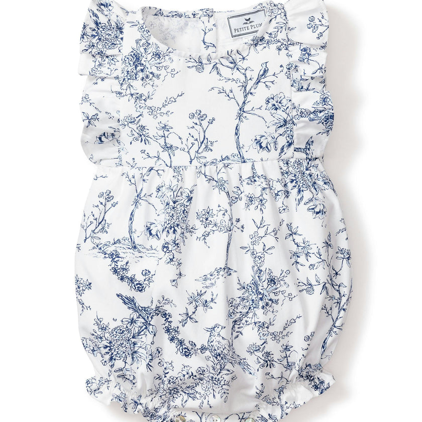 Baby's Twill Ruffled Romper in Timeless Toile