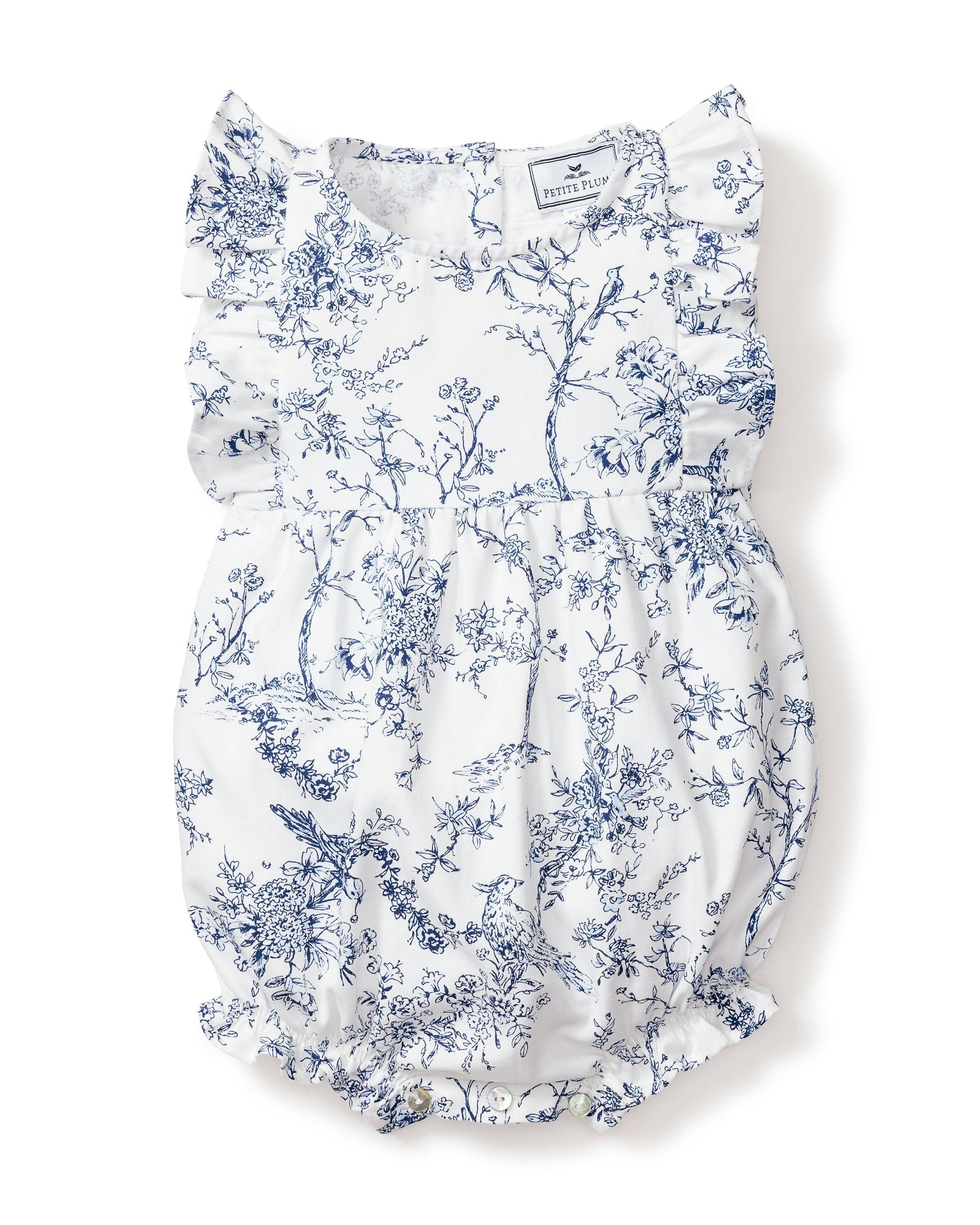 Baby's Twill Ruffled Romper in Timeless Toile