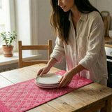Artisan Hand Loomed Cotton Table Runner - Pink Ginkgo - 18"x96" Arcadia Home
