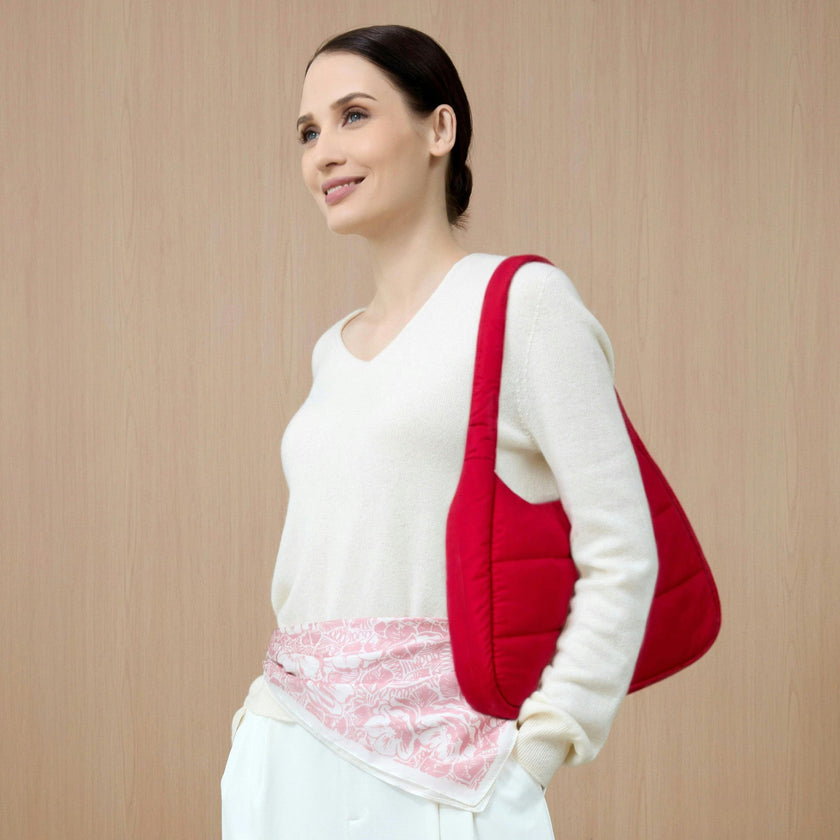 The Astra Puffy Tote with Removable Crossbody Strap in Fire Red