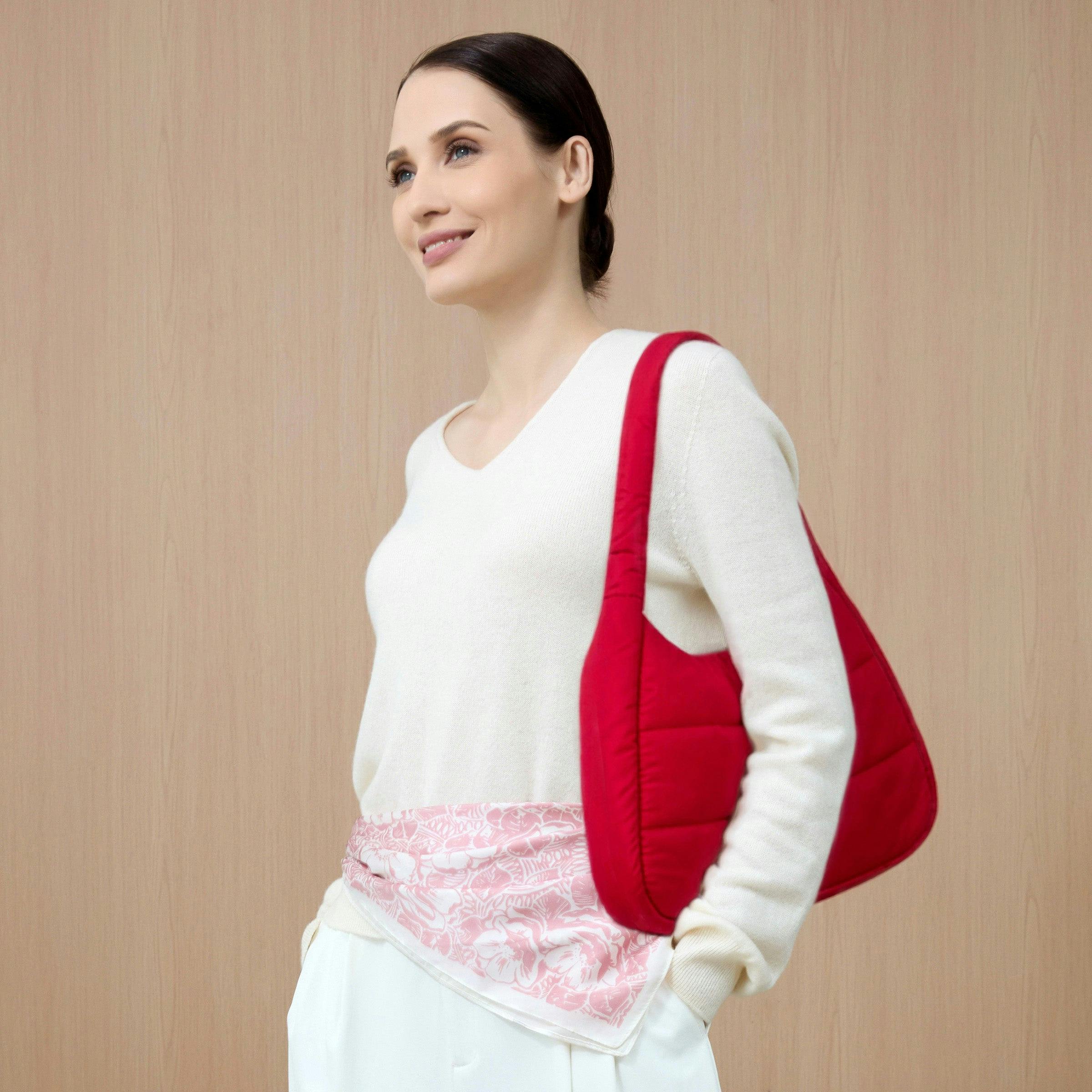 The Astra Puffy Tote with Removable Crossbody Strap in Fire Red