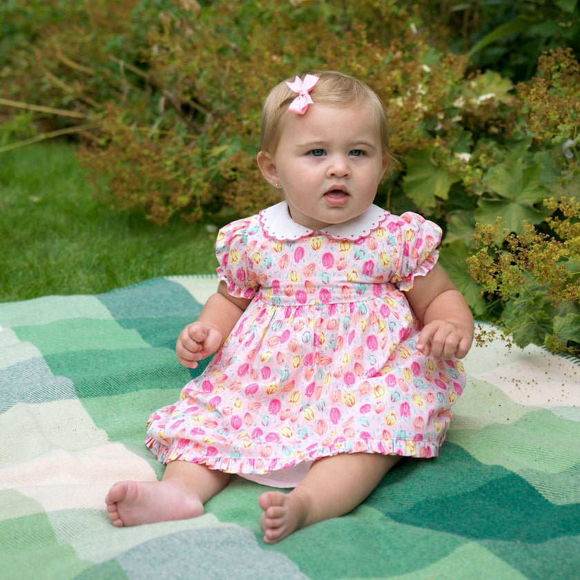 Pink Scalloped Collar Tulip Dress and Bloomers