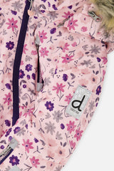 Kids One Piece Play Snowsuit Pink Mini Flower Print