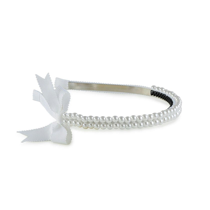 Halo Luxe Molly Double Strand Pearl Grosgrain Bow Headband - White