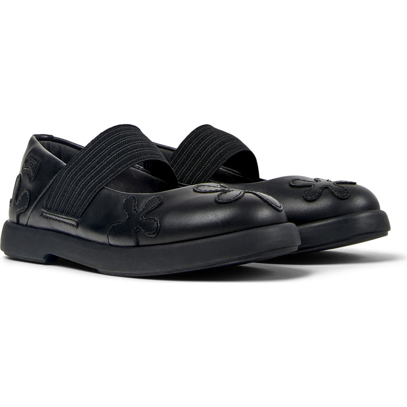 Kids Duet Twins Leather Elastic Strap Mary Jane Shoes, Black