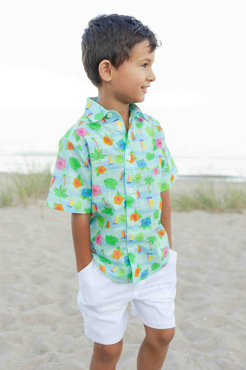 Printed Linen-Look Camp Shirt