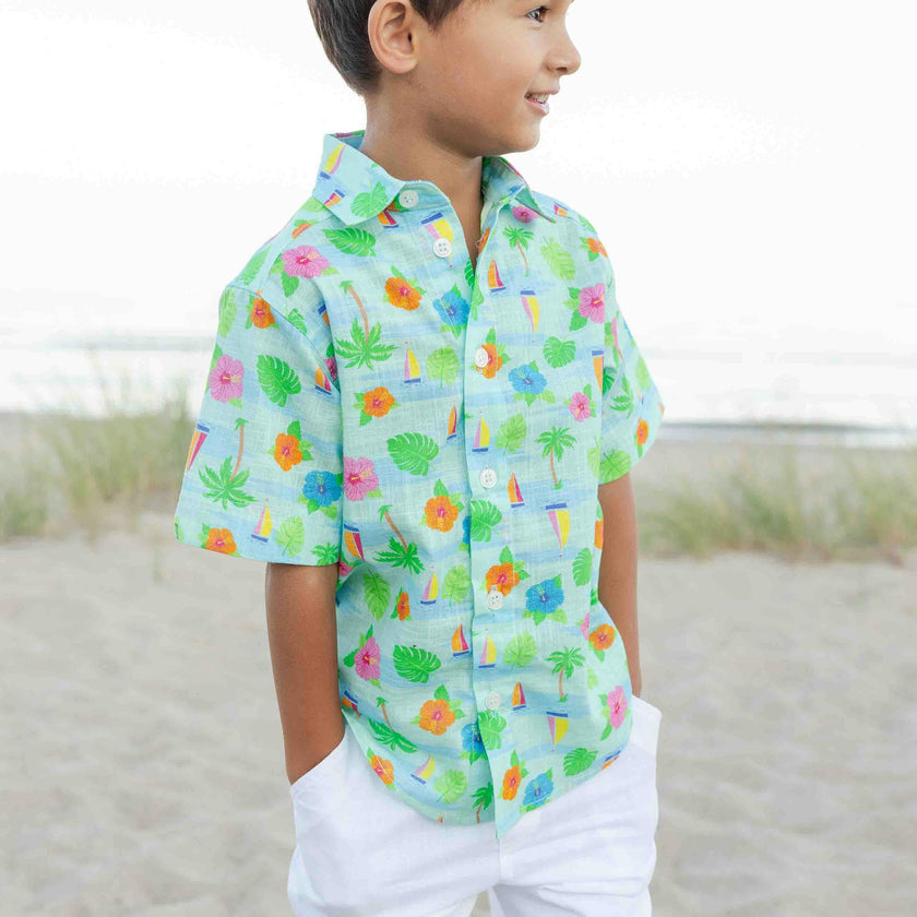 Printed Linen-Look Camp Shirt