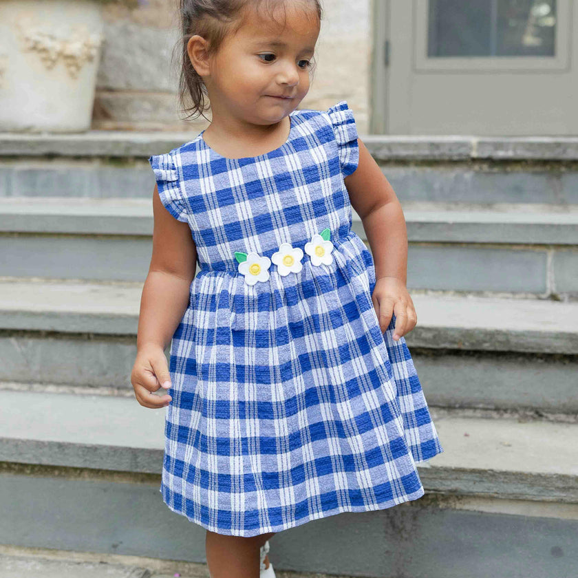 Plaid Seersucker Dress With Flowers