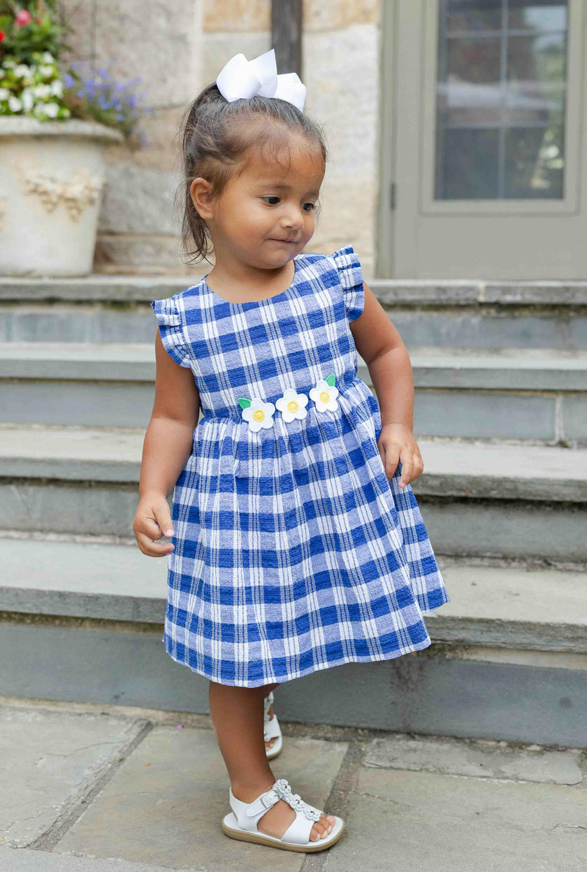 Plaid Seersucker Dress With Flowers