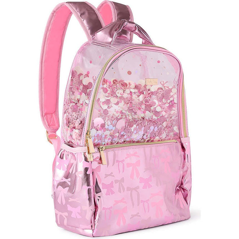 Pink Bow Confetti Clear Backpack by Packed Party | 17" Cute Backpack for Adults