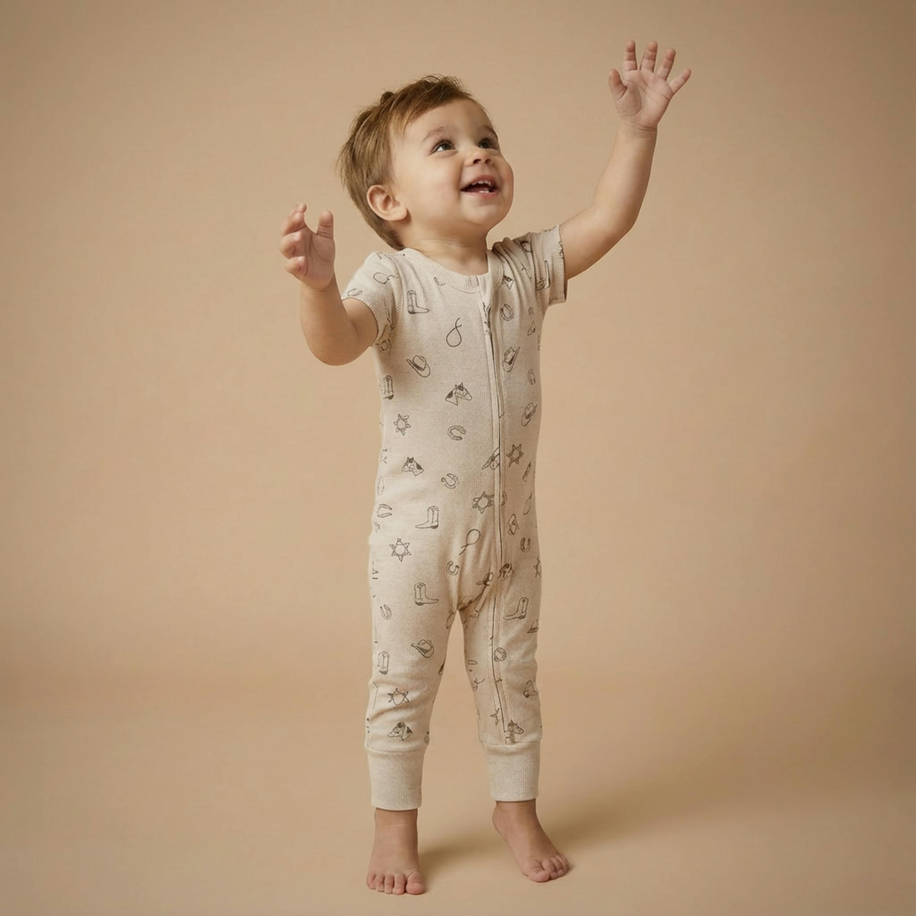 Organic Short Sleeve Zip Romper - Rodeo