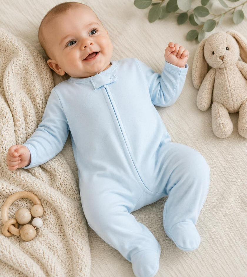 Blue Baby Footie Sleeper | Hypoallergenic Pima Cotton