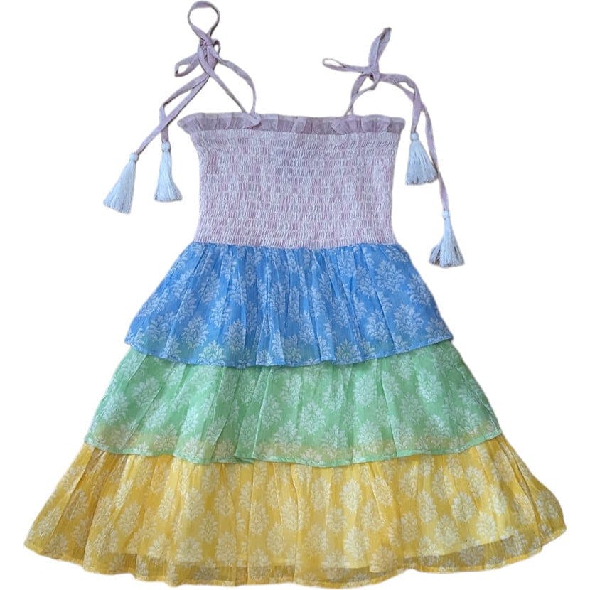 Smock Bodice Tiered Dress Block Print