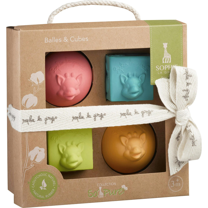So’Pure Natural Rubber Cube & Ball Teether Set