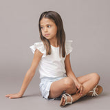 Organic Knit Top with Eyelet Flutter Sleeves