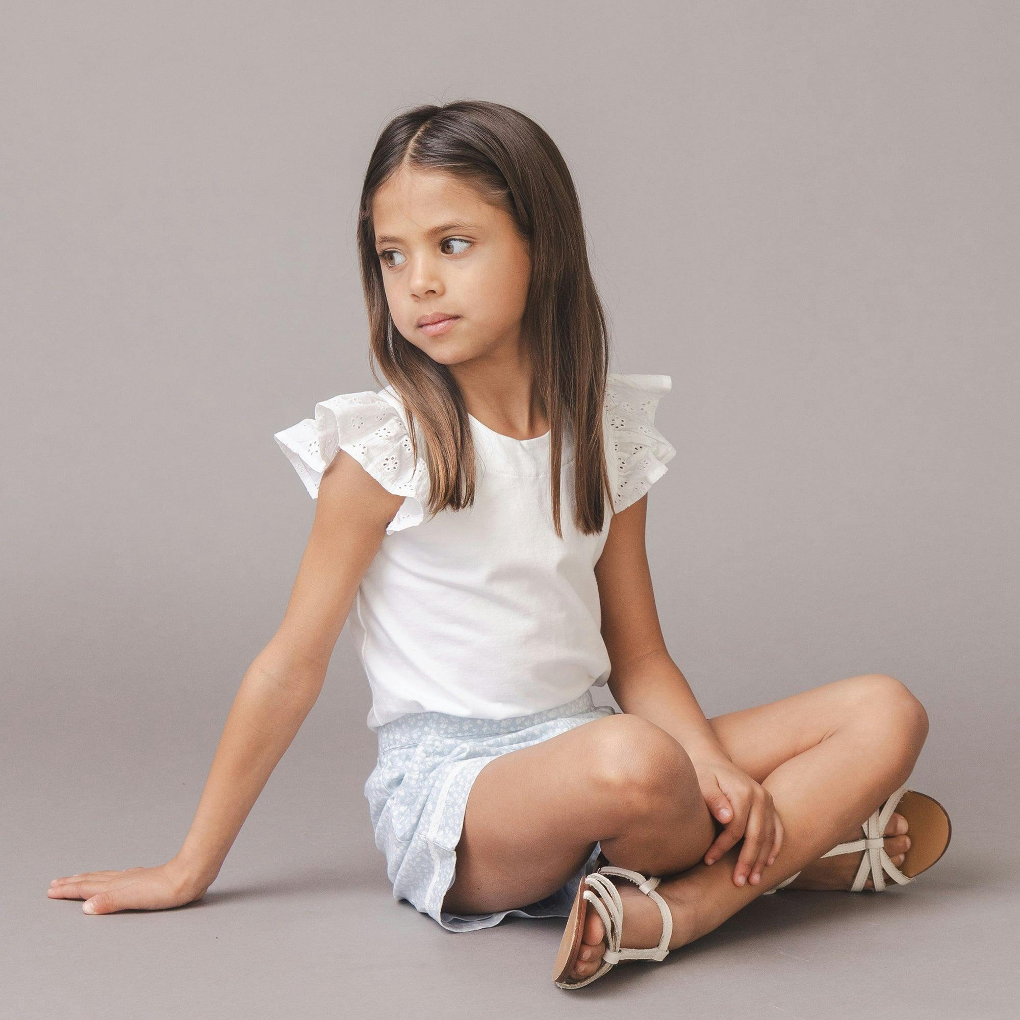 Organic Knit Top with Eyelet Flutter Sleeves