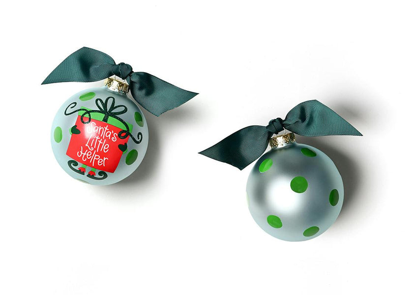 Blue Santa's Little Helper Gift Glass Ornament