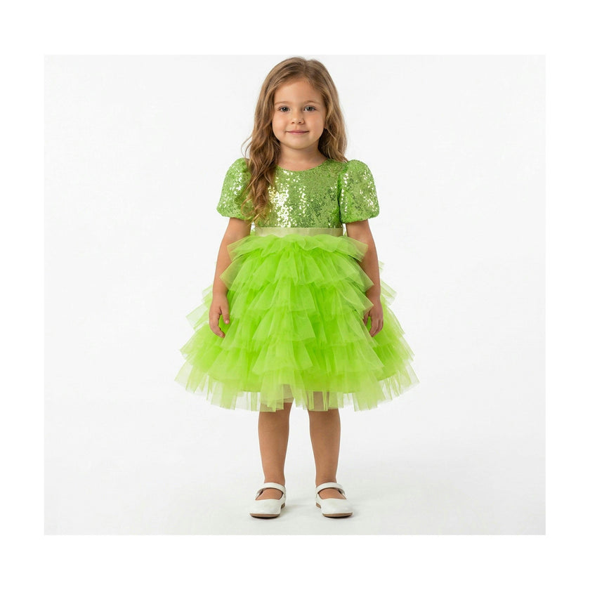 Enchanted Lime Sequin Tulle Birthday Dress for Girls