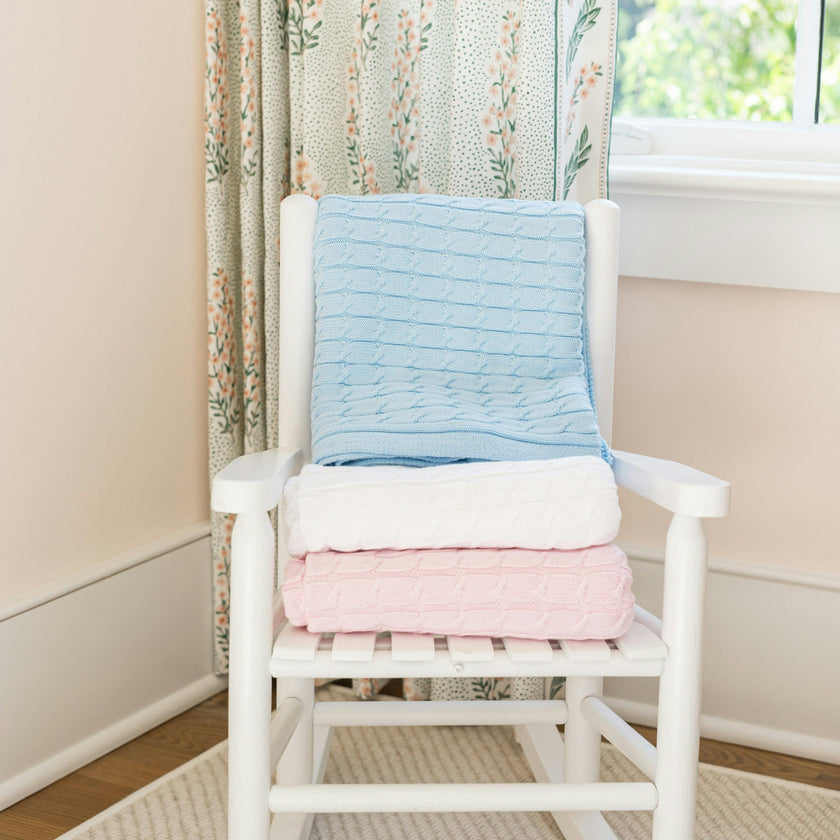 Cable Knit Blanket - Light Blue
