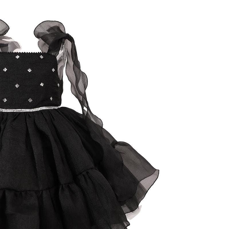 Black Savoya Ruffled Party Dress