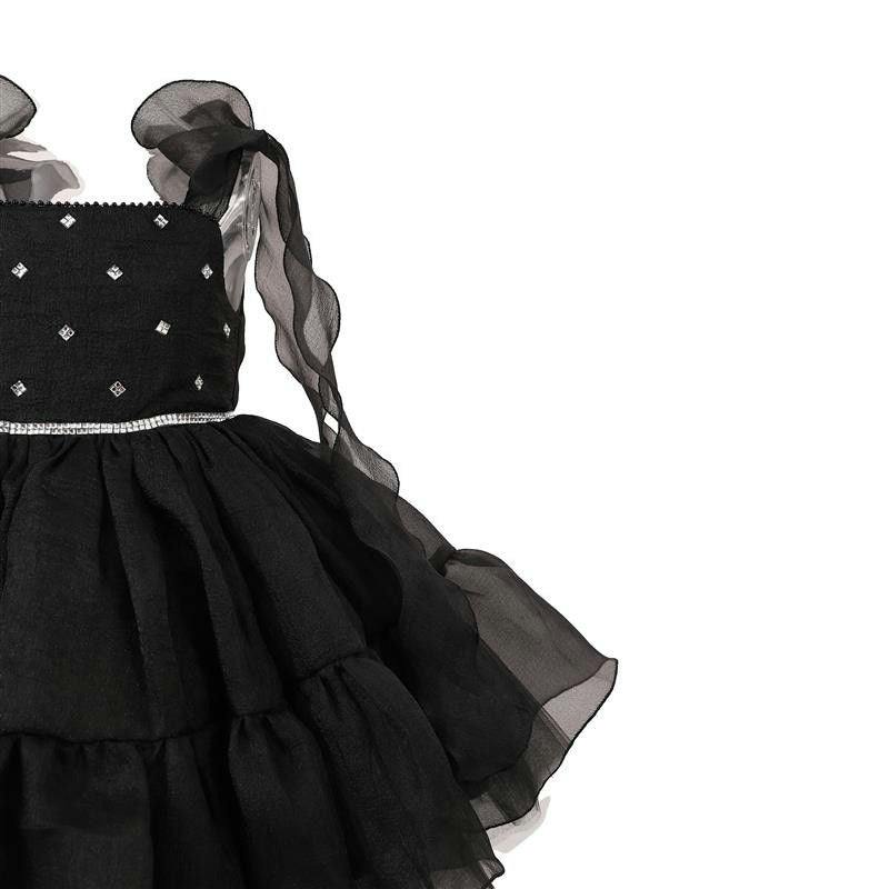 Black Savoya Ruffled Party Dress