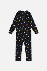 Baby One Piece Thermal Underwear Black Printed Gummy Bears