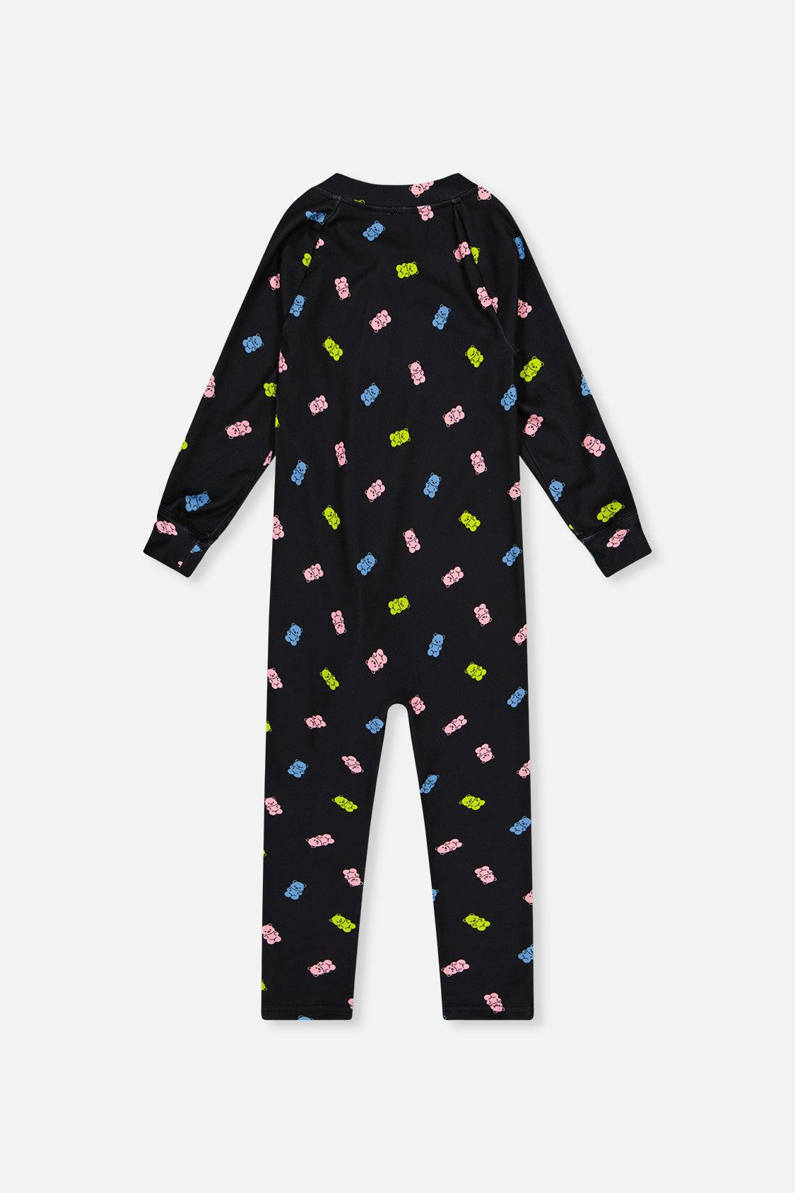Baby One Piece Thermal Underwear Black Printed Gummy Bears
